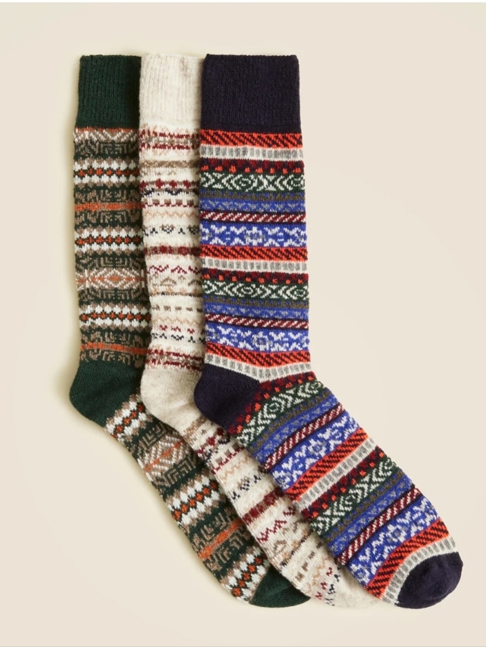J. Crew 3-pack Lambswool Blend Boot Socks - Black, cream, blue